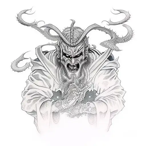 Demon Looking Wizard In A Big Robe Fighting Geometry