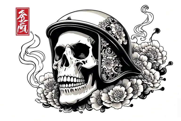 Skull Wearing Helmet And Smoking