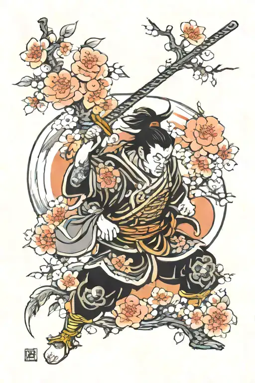 Warrior With Peach Blossom Tree