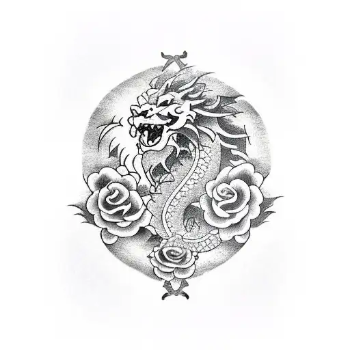 Dragon With Lion And Rose
