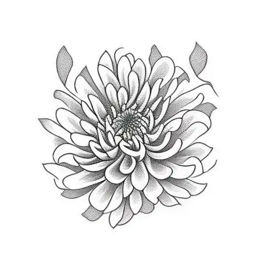 A Chrysanthemum In Blackwork With A White Background