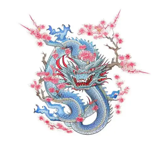 Huge Dragon With Cherry Blossoms