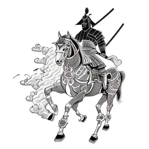 Samurai On A Horse Whos Feet Are Covered In Flames With Blade Drawn