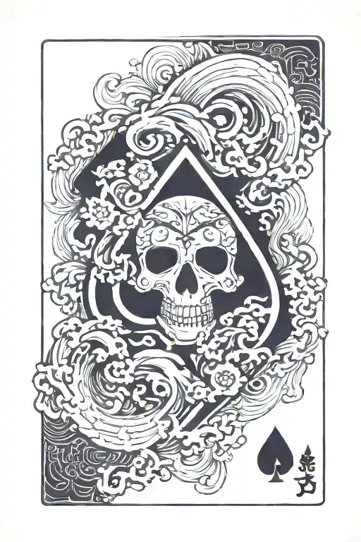 Ace Of Spades Card With Japanese Waves Overlapping It