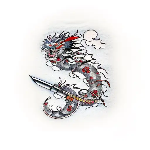 Japanese Dragon Katana Samurai Cherry Blossom Tree