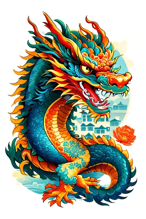 Chinese Dragon With Eastern Europe Apartment Blocks Behind It