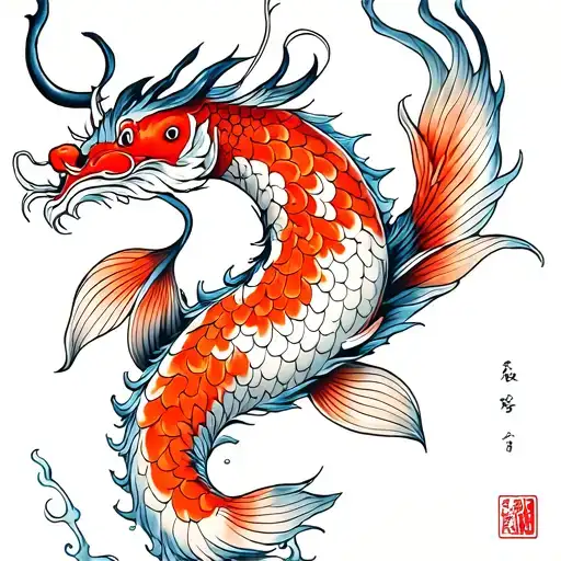 Koi Fish Turning Into A Chinese Dragon