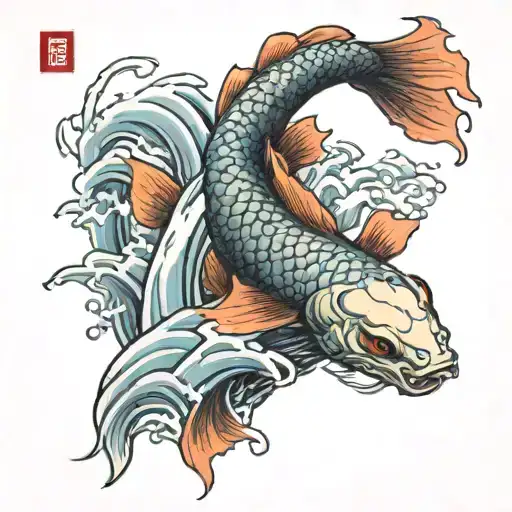 A Koi Fish Climbing A Waterfall Turning Into A Dragon