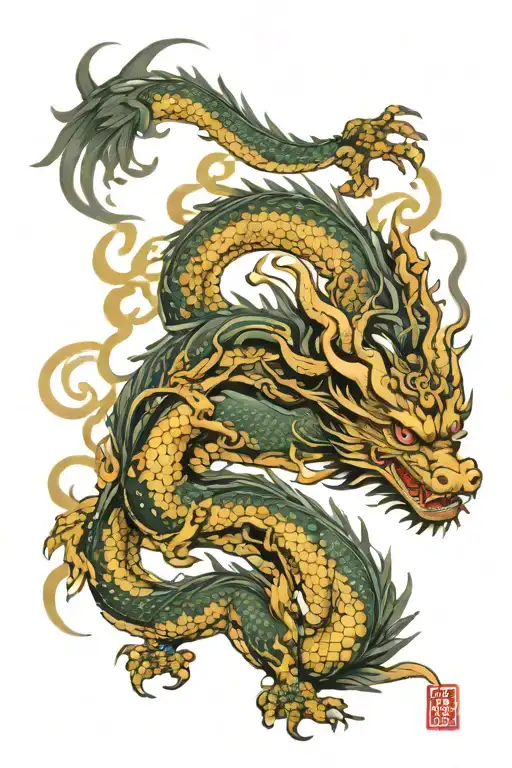 Chinese Dragon Intertwined With Kelpie