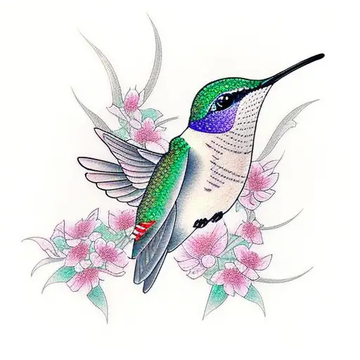 Hummingbird And Garden Of Flowers