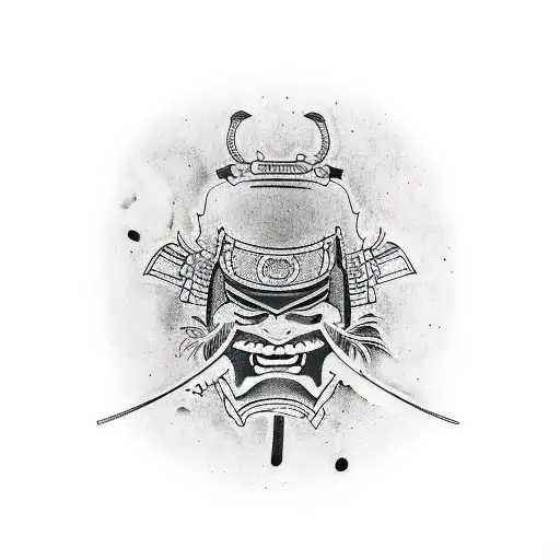Japan Themes Tattoo With A Katana And The Mask Of A Samurai