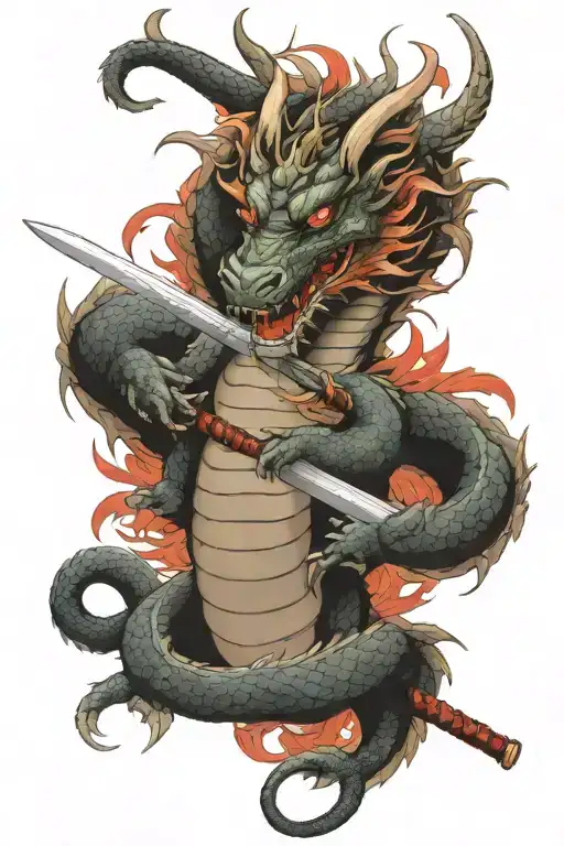 Dragon With Katana Surrounded