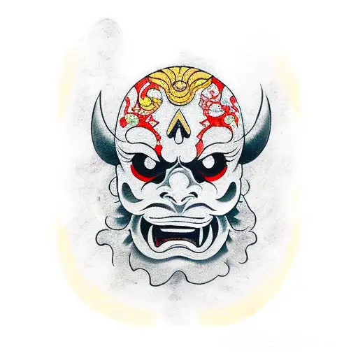 Long Dagger With Oni Mask Appearing Behind It