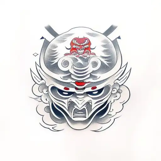 Katana With Oni Mask Around It