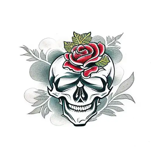 Skull And Roses Displayed In A Card