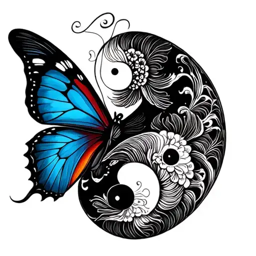 Butterfly And Ying Yang Koi Fish