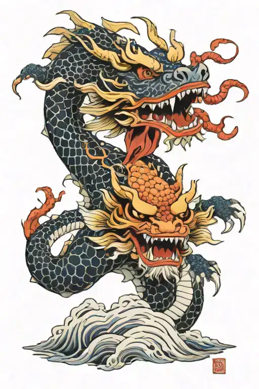 Koe Fish Fighting Dragon With A Samuri Mask