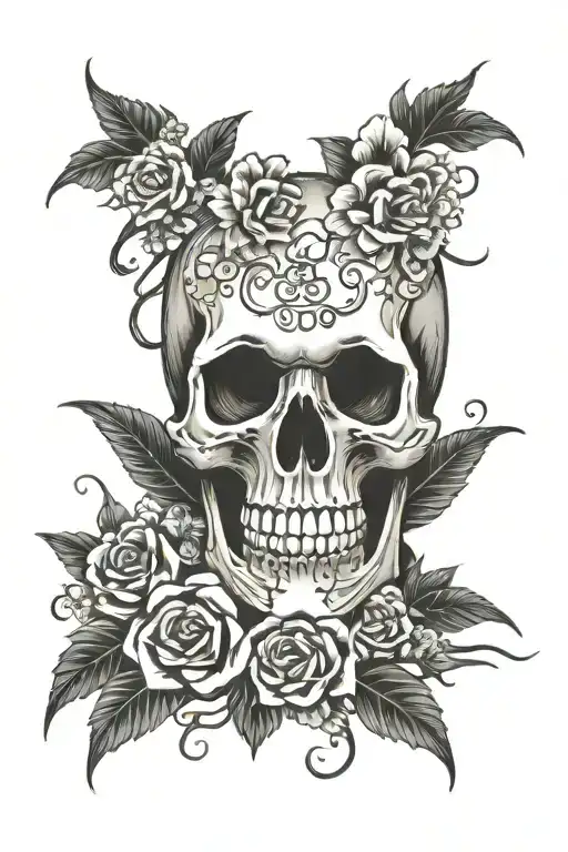 Death Skull And Flowers
