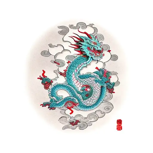 Dragon With Cherry Tree Flower Pettels