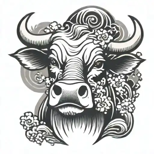Head Of A Cow With Smoke Coming And Waves Background