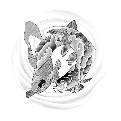 Yin Yang Koi Fish Swimming Around A Room