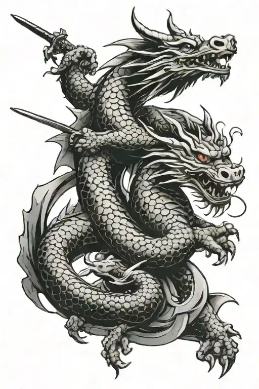 Dragon With Samurai And Ninja