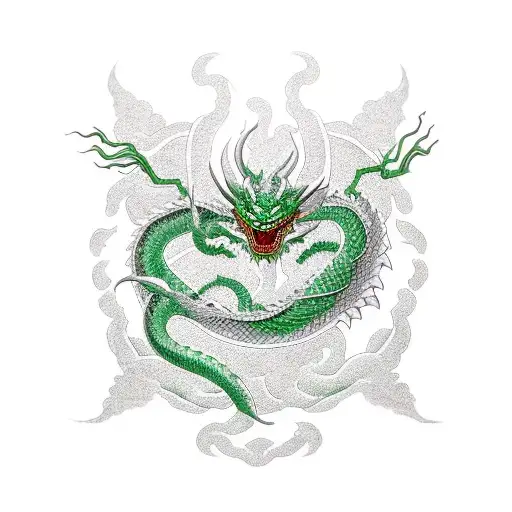 Shenron Green Dragon Circling Up From Wrist With Head Ending On Chest