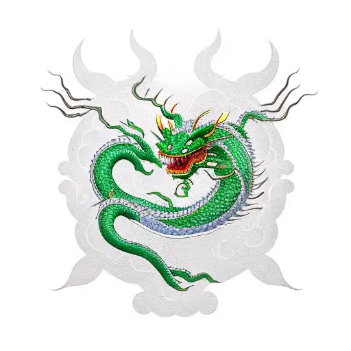 Shenron Green Dragon Circling Up From Wrist With Head Ending On Chest