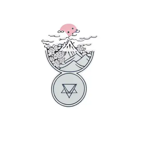 A Mountain And A Triangle With Cherry Blossom