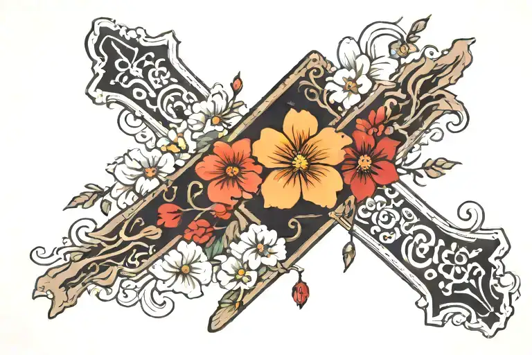 Christian Cross With Flowers