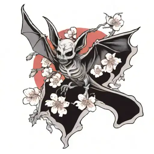 Bat With An Exposed Skeleton And A Cherry Blossom