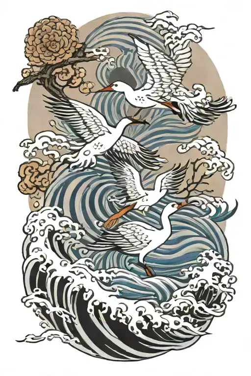 Waves And Crane Bird