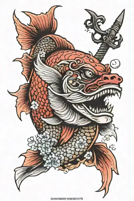 Zodiac Sign Evil Fish In A Samurai Helmet With A Bat
