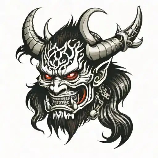 Oni Demon Mask With Fangs Corruption Sharp Dripping Blood Split In Half Elegant