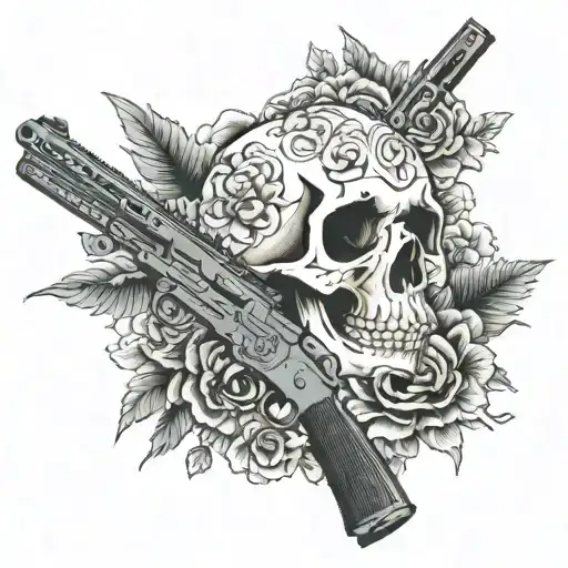 Gun Against Skull Surrounded