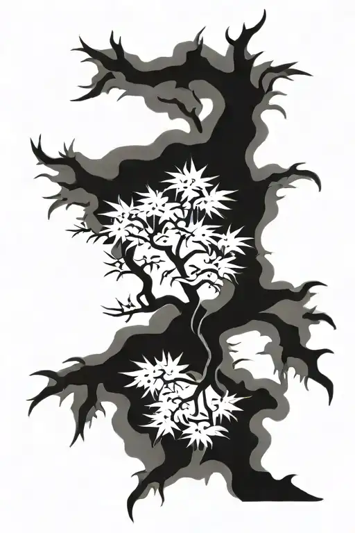 Japanese Maple Tree Mirrored With One On Top And One On Bottom One Alive One On Fire