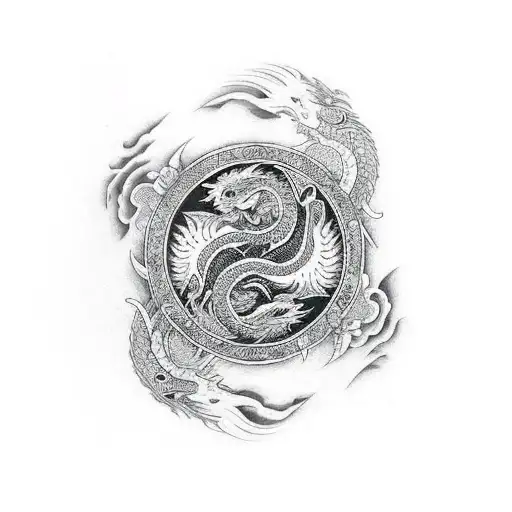 A Dragon With The Body Creating A Yin And Yang Symbol