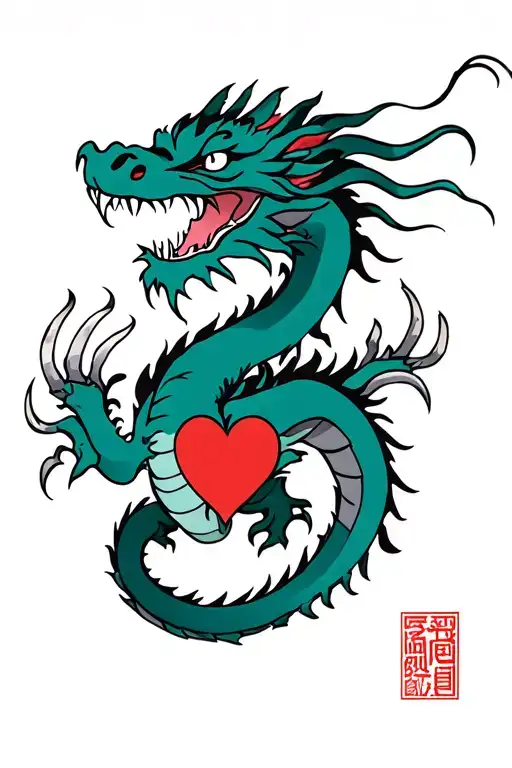 Flying Dragon With Claws And Heart