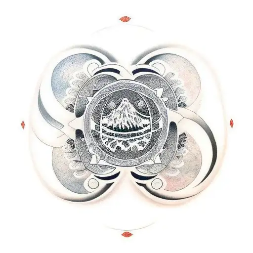 Enso With Tree Of Life And Mandala And Word Breath As Well As Waves