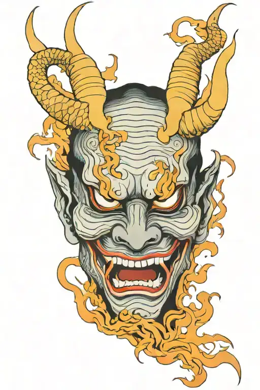 Hannya Mask With Dragon Breathing Fire