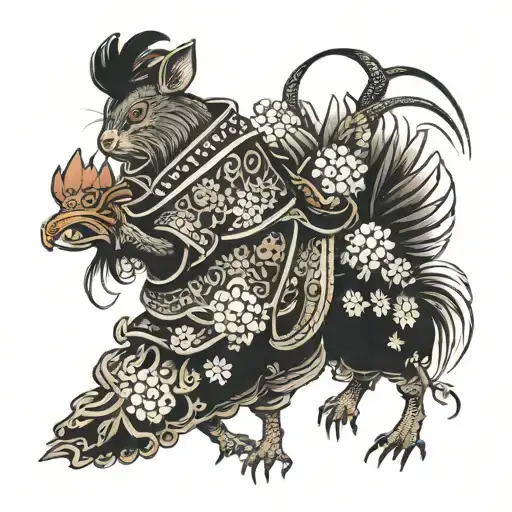 Samurai Rat Riding A Rooster
