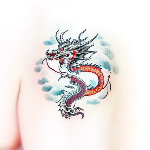 Korean Style Dragon On Arm With Tree As Background