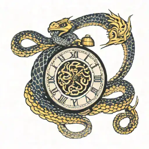 Cobra Wrapping Around A Clock With Roman Numerals