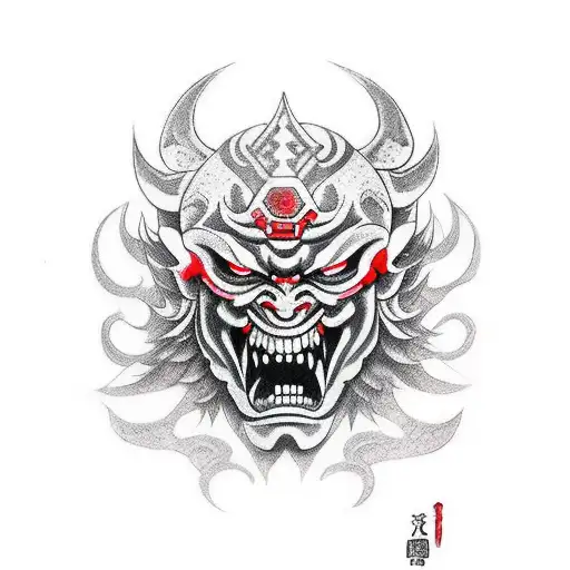 Broken Red And Black Oni Mask