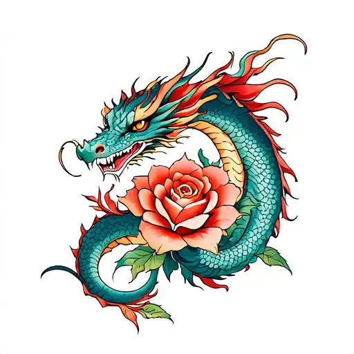 Dragon Wrapped Around The Rose