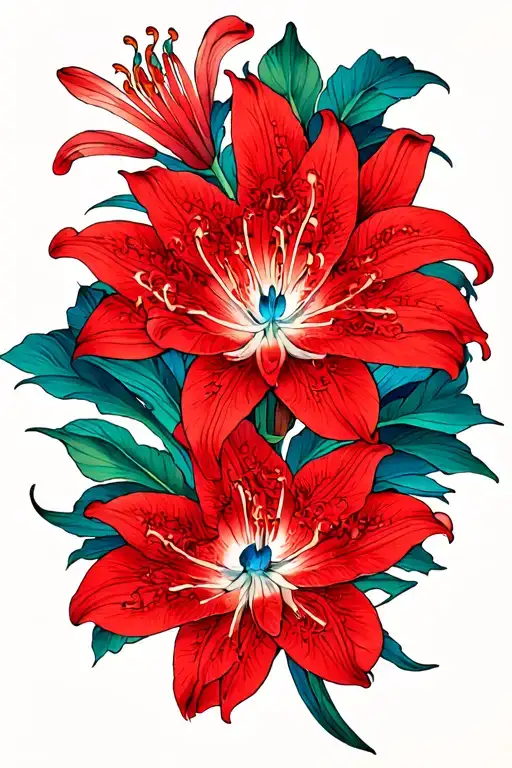 Red And Blue Spider Lily