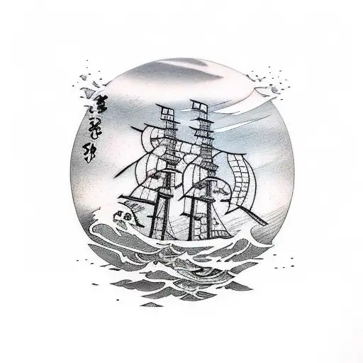 Pirate Ship Breaking Through A Wave