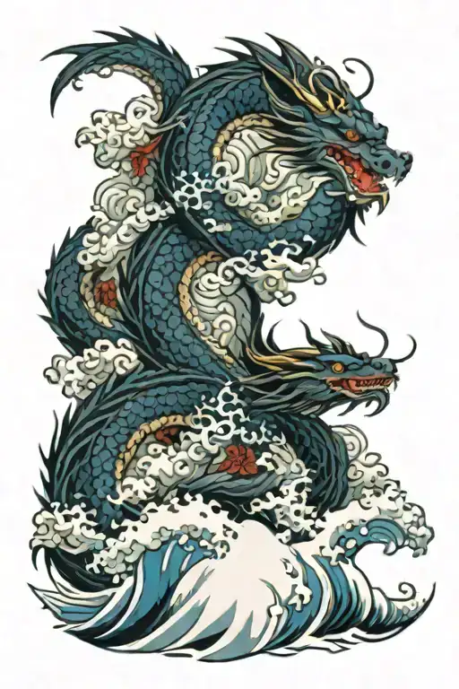 Dragon And Waves Crashing In The Background