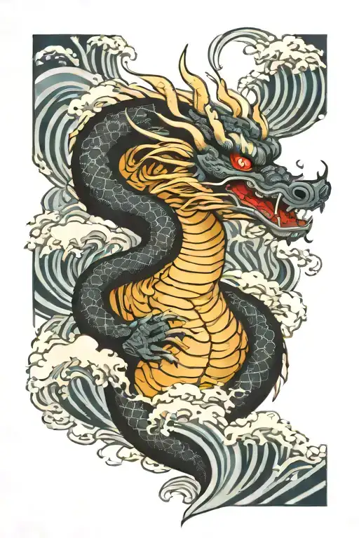 Dragon With Waves Crashing