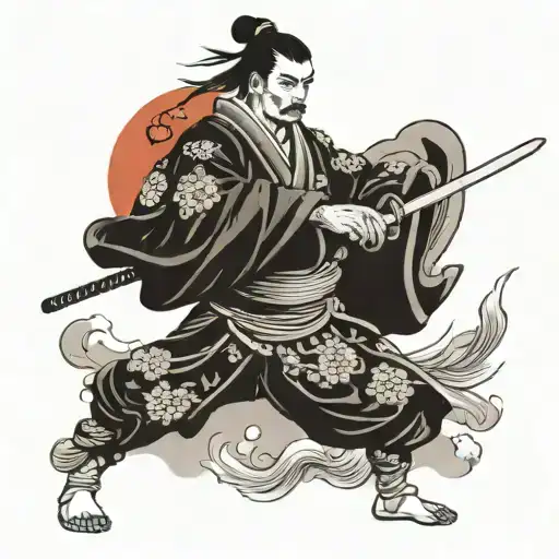 Japanese Samurai Warrior Wielding A Sword